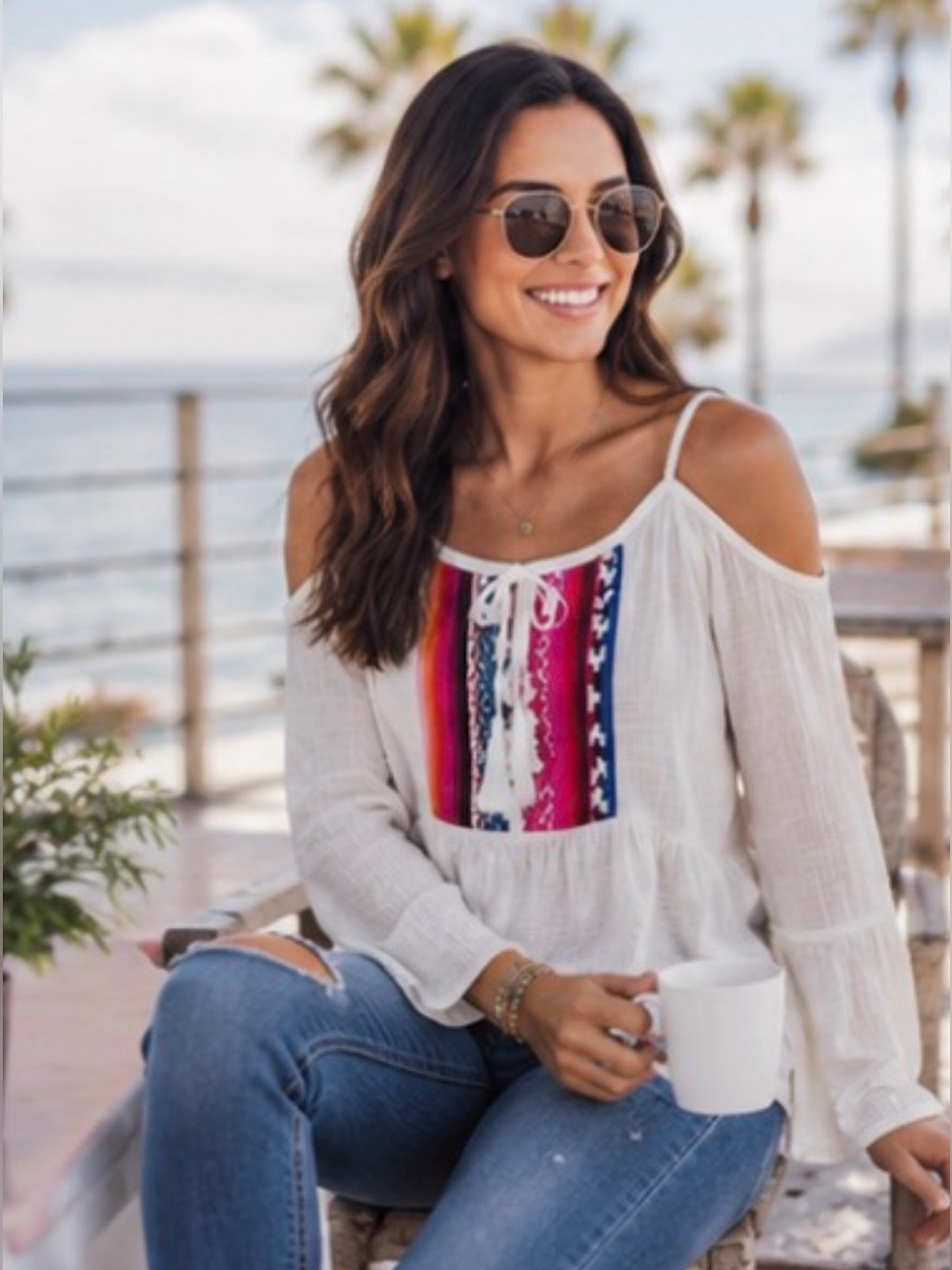 Rip Curl Women's Cold Shoulder Aztec Design Top